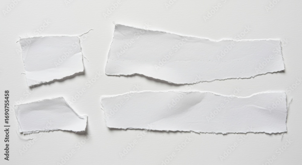 Fototapeta premium Torn Paper Pieces on White Background