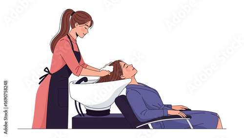 Salon Serenity: A stylist tends to a client, washing hair in a tranquil salon setting, promoting a sense of relaxation and rejuvenation.