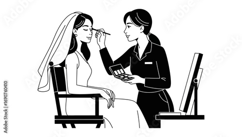 Bride receiving professional makeup application from a skilled artist before her wedding day ceremony