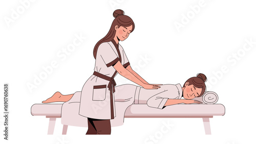 Professional masseuse giving a relaxing back massage to a woman lying on a massage table in a spa setting