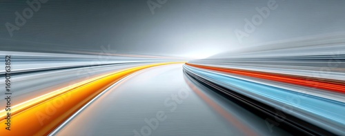 Abstract speed lines, curving paths of vibrant colors on a neutral backdrop
