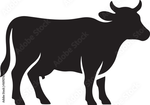Profile silhouette of farm cow with udder and short horns