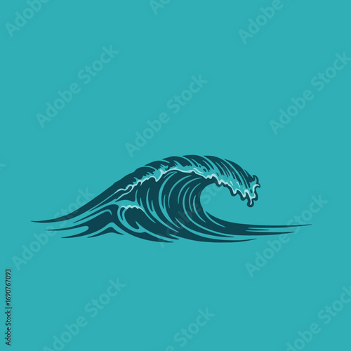 Dynamic Ocean Wave Illustration with Detailed Swirls and Crest.