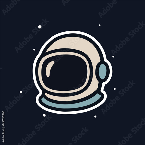 Astronaut Helmet Illustration with Space Stars in Flat Minimal Style. Space Helmet Icon with Astronaut Visor and Stars