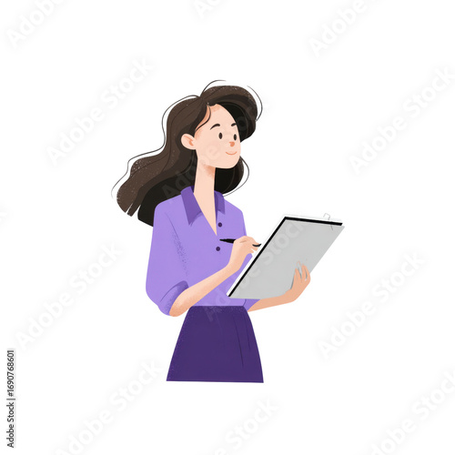 Young Woman Taking Notes,  Planning, Brainstorming,  Idea Generation, Illustration