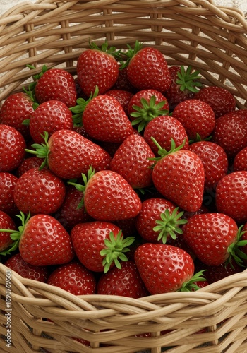 Abundant Red Strawberries Overflowing from a Woven Basket