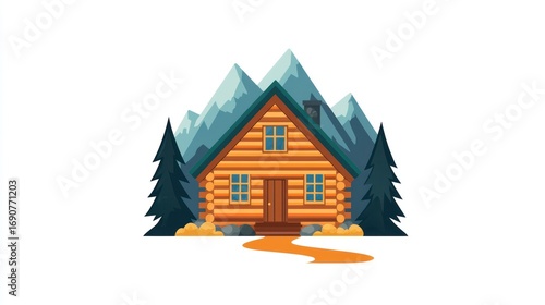 Cozy wooden cabin in mountains