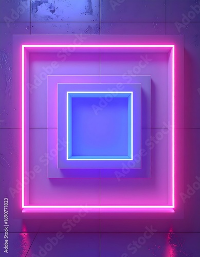 Neon square display on a wall