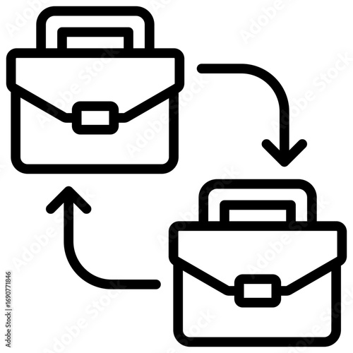 Business Deal Outline Icon Design Vector - Two briefcases exchanging arrows, symbolizing partnership, collaboration, and corporate transaction