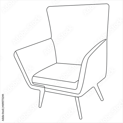 Continuous one line drawing of comfy armchair minimalist furniture sketch vector illustration