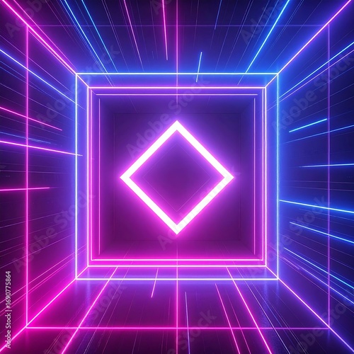 Neon square tunnel with diamond