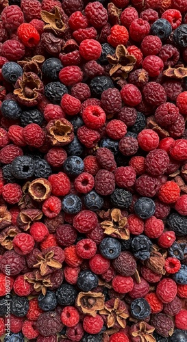 Mixed Dried Berries Texture with Raspberries and Blueberries