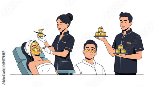 Skilled professionals providing luxurious facial treatments and skincare services with premium products in a modern spa setting