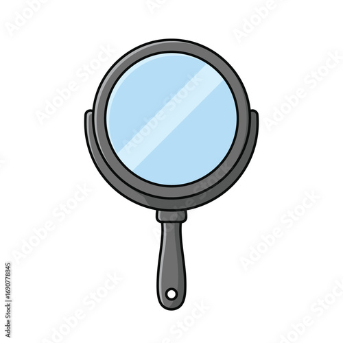 Handheld mirror reflects a clear blue sky, symbolizing selfreflection and clarity in a minimalist style, evoking a sense of introspection.