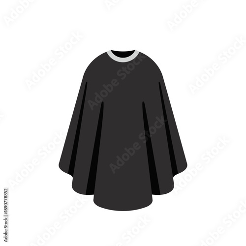 Black barber cape hanging in an empty salon waiting for the next customer, clean and ready for a fresh haircut, simple and modern.