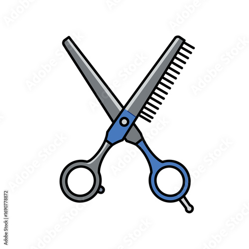 Hairdressing scissors cutting through the air in a barber shop, symbolizing precision and style for professional grooming.