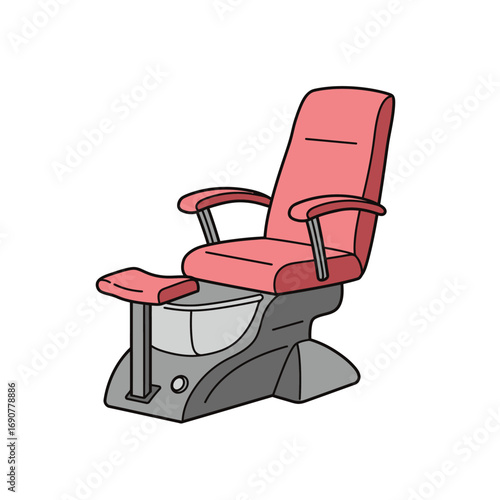 Stylized pedicure chair sits ready in a salon, awaiting clients for beauty treatments and relaxation, presented in a clean, simple style.
