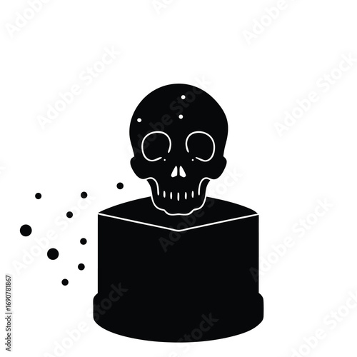 “Extreme close-up of a striking yellow skull placed on a sleek podium, its glossy surface catching and reflecting numerous bright lights from multiple angles. The reflections scatter across the skull 