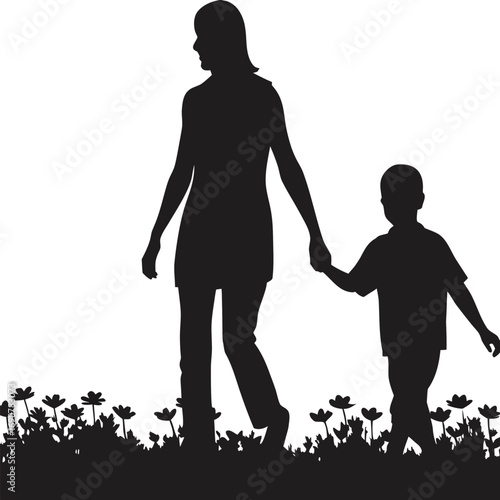 Mother and Child Walking Hand in Hand Silhouette