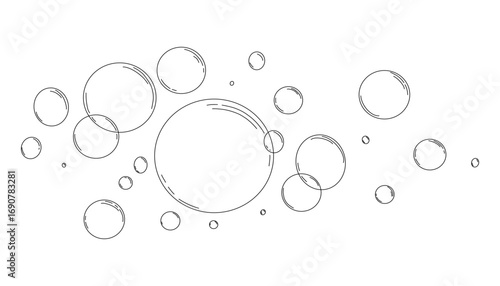 Bubbles fizzy foam doodle sketch hand drawn. Line shampoo bubbles, champagne gas linear. Water balls. sparkles.
