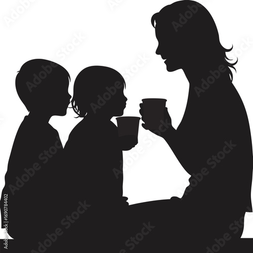 Family Drinking Together Silhouette
