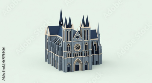Isometric 3d render of a gothic cathedral, a grand and ornate religious building with pointed arches and stained glass windows