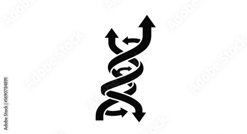 Abstract representation of a DNA helix with branching arrows indicating growth and change