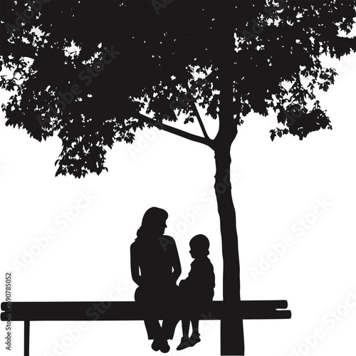 Mother and Child Sitting Under a Tree Silhouette