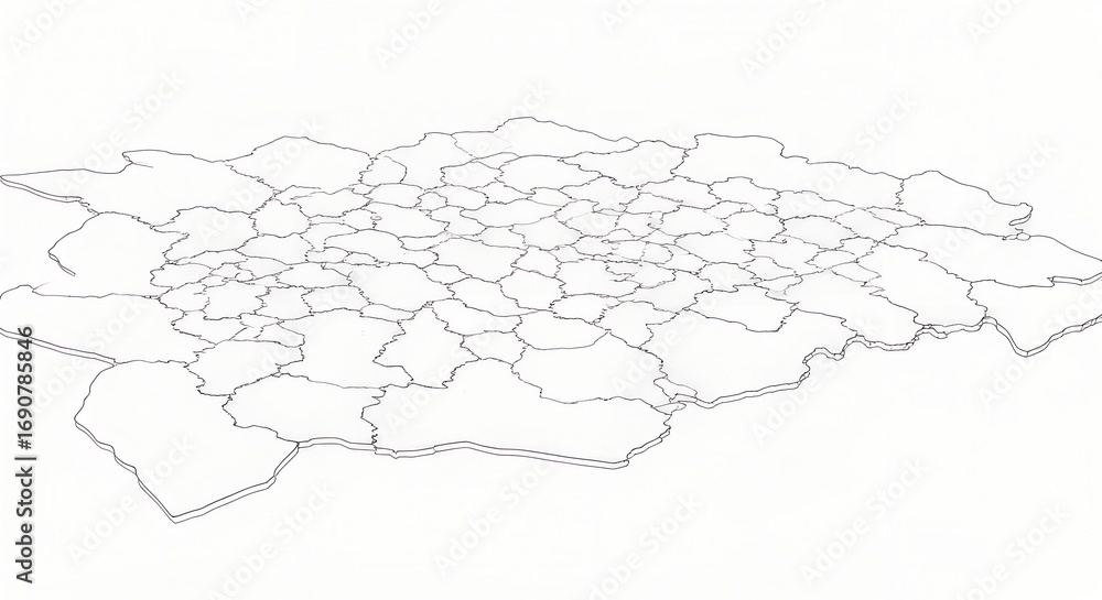 Fototapeta premium Line drawing of a detailed map with outlined regions on a white background