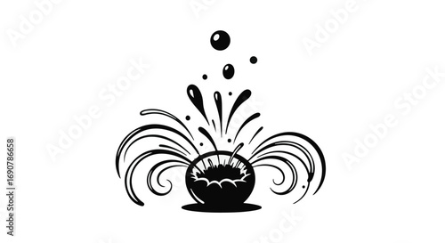 Dynamic splash of dark liquid creating energetic ripples and droplets