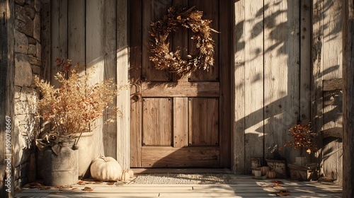 Wallpaper Mural Rustic Autumn Porch: Fall Decor & Wooden Door Torontodigital.ca