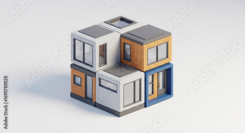 Modular cubic house design, showcasing a modern architectural concept for sustainable and flexible urban living