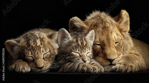 Wallpaper Mural Lion Cub, Lynx Kitten, and Cat Napping: A Peaceful Wildlife Moment Torontodigital.ca
