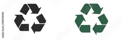 Green and black recycling symbol icon set for sustainability and environmental conservation isolated on a white background