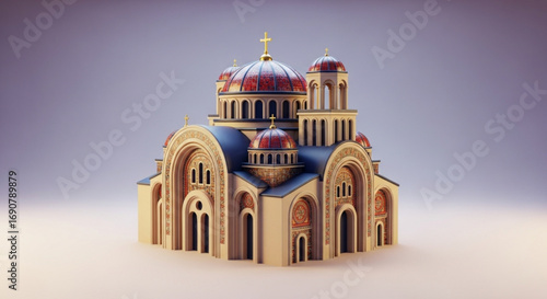 Architectural model of an orthodox church with domes and intricate details, showcasing religious art and cultural heritage in miniature form