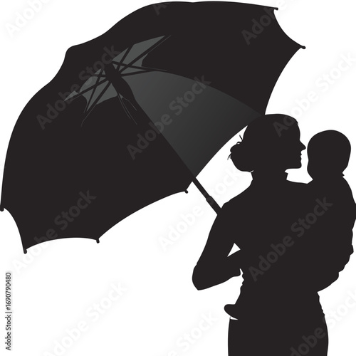 Mother and Baby Under Umbrella