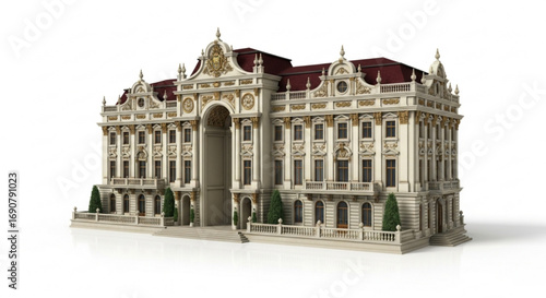 A stunning 3d render showcases a grand baroquestyle building, , exuding opulence and architectural brilliance in every detail