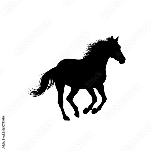 Black horse running silhouette isolated on white background