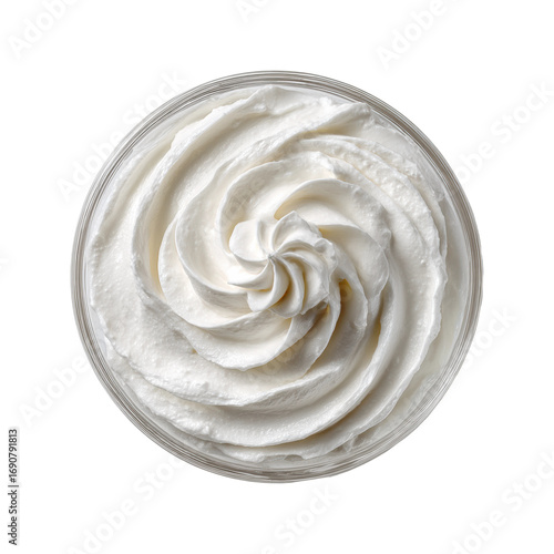 Whipped cream decoration kitchen food bright top-down view