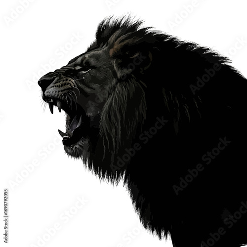Black lion roaring silhouette isolated on white background