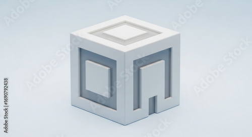 Elegant white cube with intricate geometric patterns, , showcasing architectural design and modern aesthetics