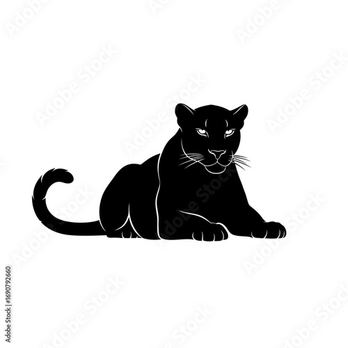 Black panther lying down silhouette isolated on white background