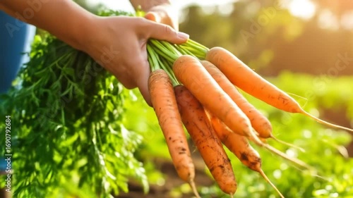 Fresh carrots held outdoors