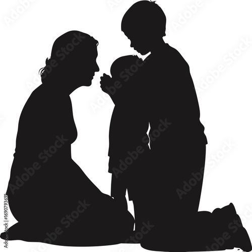 Family Kneeling in Prayer