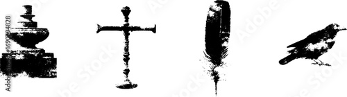 Grunge black and white angelic symbol set for urban art and design