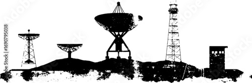 Grunge black and white antenna silhouettes for urban poster design