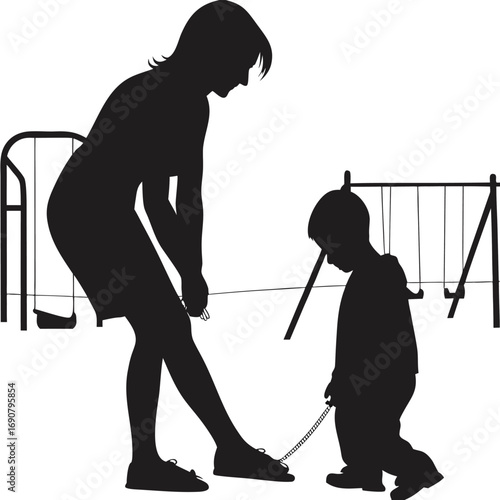 Mother Helping Child at Playground Silhouette