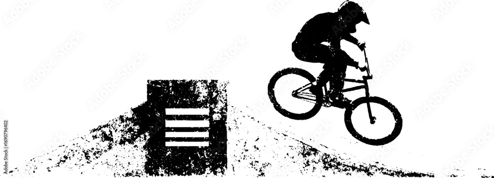Fototapeta premium Grunge black and white bmx silhouette jump design for urban posters and prints