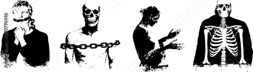 Grunge black and white body art illustrations for creative design concepts