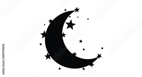 Mystical crescent moon surrounded by twinkling stars on a clear night
